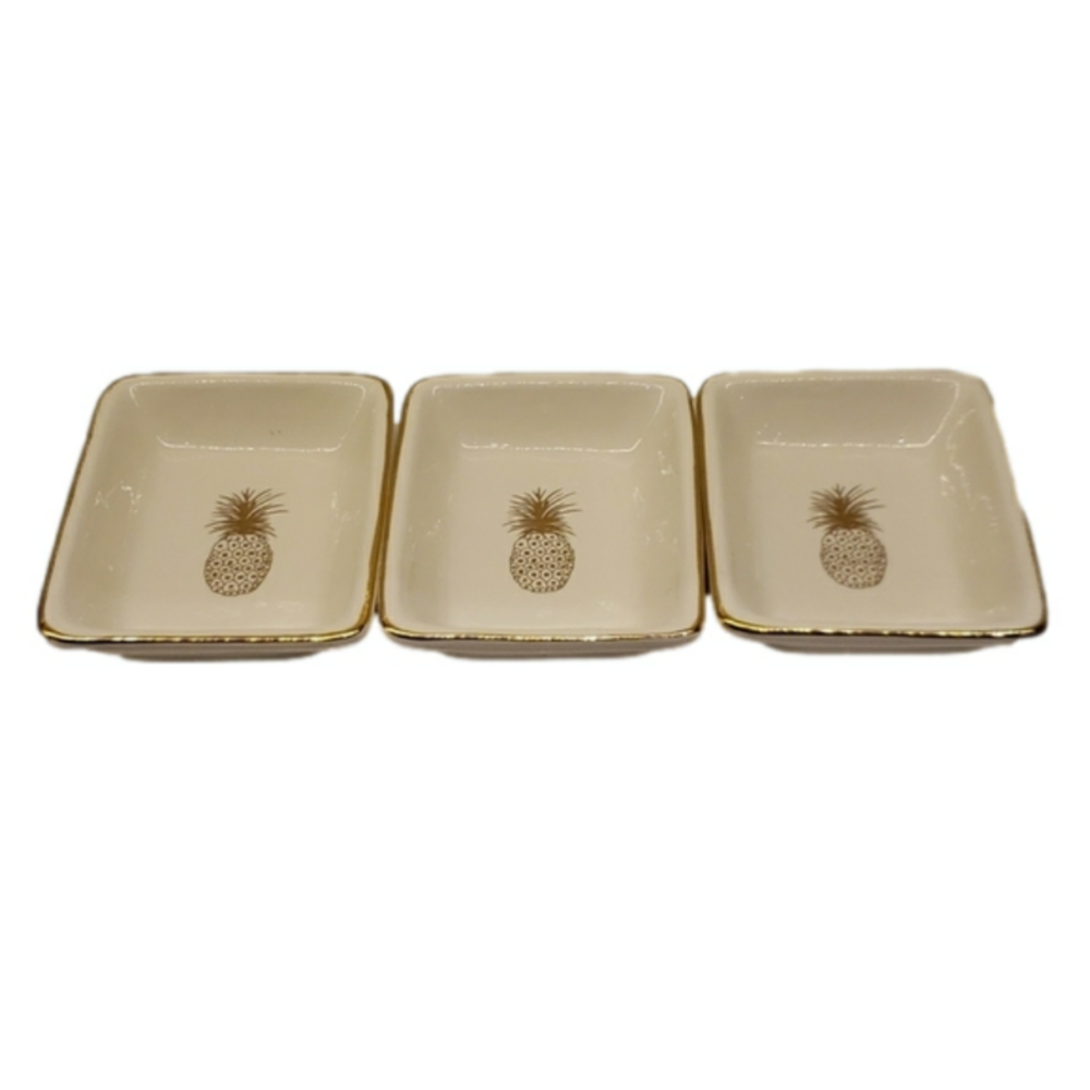 Set of 3 Arlington Pineapple Designs Ceramic Trinket Plates 3.5" x 4.5"